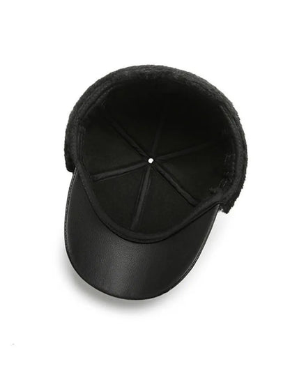 Men's Casual Cuffed Soft Leather Baseball Cap for Middle-Aged and Elderly, Warm for Winter