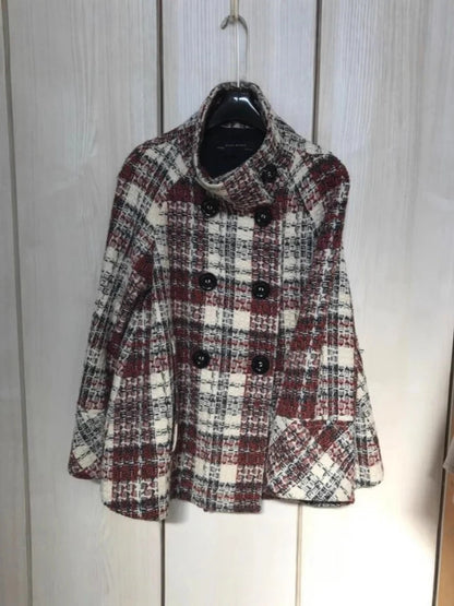 Autumn Winter Chic Coat Warm Checkered Turtleneck Shoulder Straight Coat Women Double Breasted Full Sleeve Middle Long Coat Lady