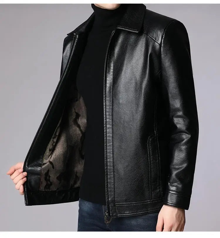 Warmth Thiened Real Leather Jaet Men's Casual Busin Sle eepskin Coat Dad Coat Loose Fit Winter Outerwear