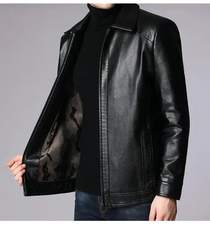Warmth Thiened Real Leather Jaet Men's Casual Busin Sle eepskin Coat Dad Coat Loose Fit Winter Outerwear