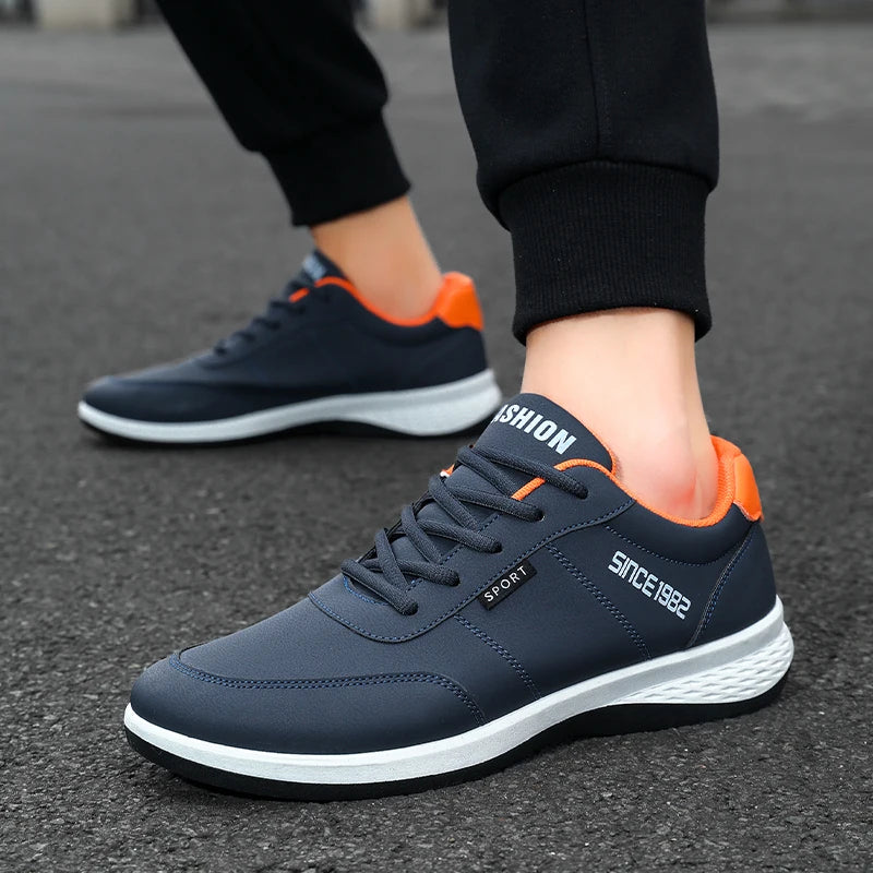Artificial Leather Men's Casual Shoes Spring Men's Casual Lightweight Sports Shoes Lace Up Flat Shoes Breathable Outdoor Jogging