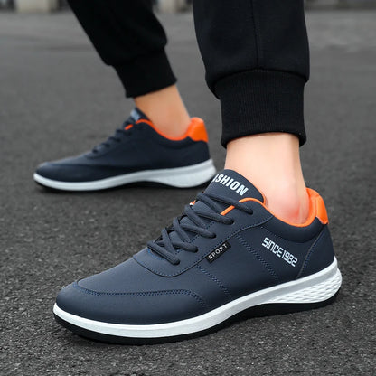 Artificial Leather Men's Casual Shoes Spring Men's Casual Lightweight Sports Shoes Lace Up Flat Shoes Breathable Outdoor Jogging