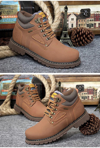 Genuine Leather Men Boots Casual Work Shoes Brown Luxury Brand Autumn Winter Handmade Fashion Male Ankle Boots Bot