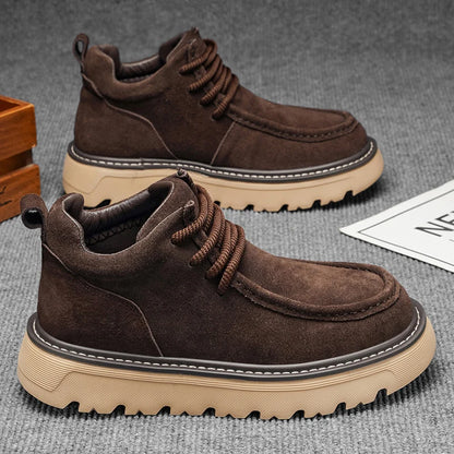 Men's luxury suede leather shoes lace up comfortable ankle boots classic retro leather boots outdoor sports and leisure shoes