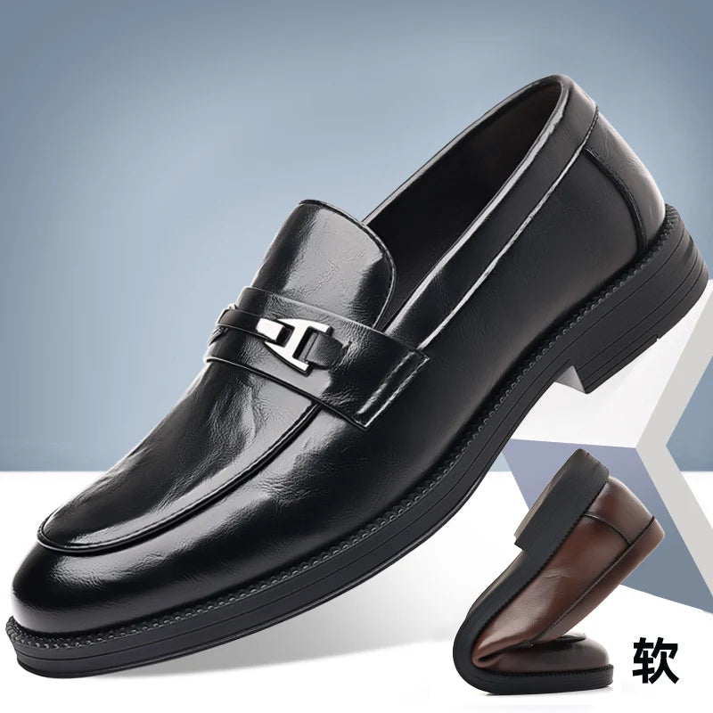 fashionMen's Slip-On Business Loafers High Quality Leather Shoes Gentleman Outdoor Shoes Office Shoes Leisure Ripe-Young