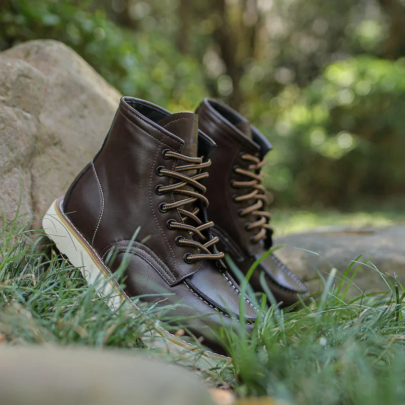 Genuine Leather Men's Boots Vintage Tooling Boots Man Short Boot Rhubarb Boots Men's High Top Men's Shoes Leather