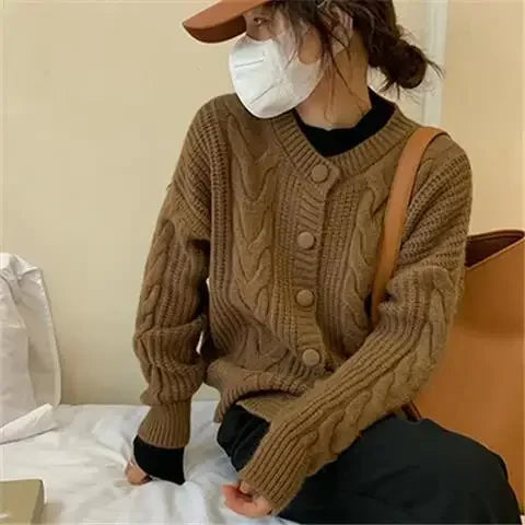 Ladies Sweaters Winter Button Kawaii Knitted Top For Women Yellow Cute Cardigan Designer Y2k Fashion Korea Korean Luxury Jumper