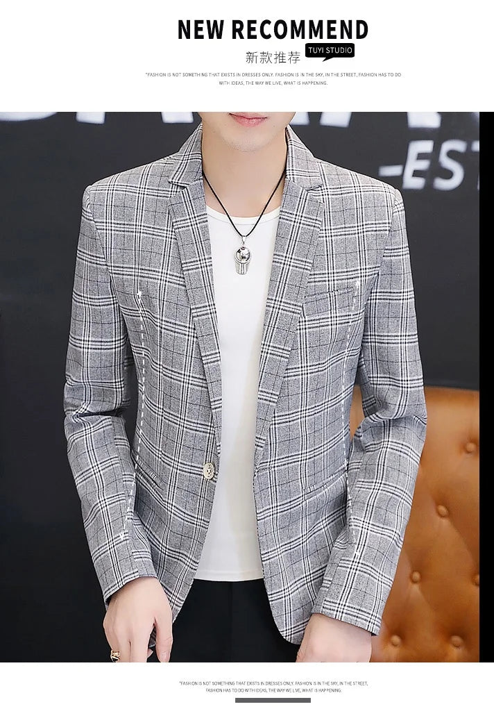 Men's British Style Checkered Suit Casual High-End Spring Autumn Small Plankton Design Handsome Coat