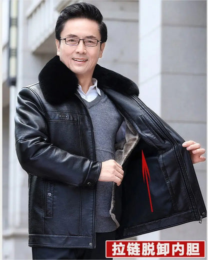 Natural Leather Jacket For Men Fur Thick Loose Plus Velvet Winter Black Leather Coats Male Sheepskin Coat Man With Fur Collar