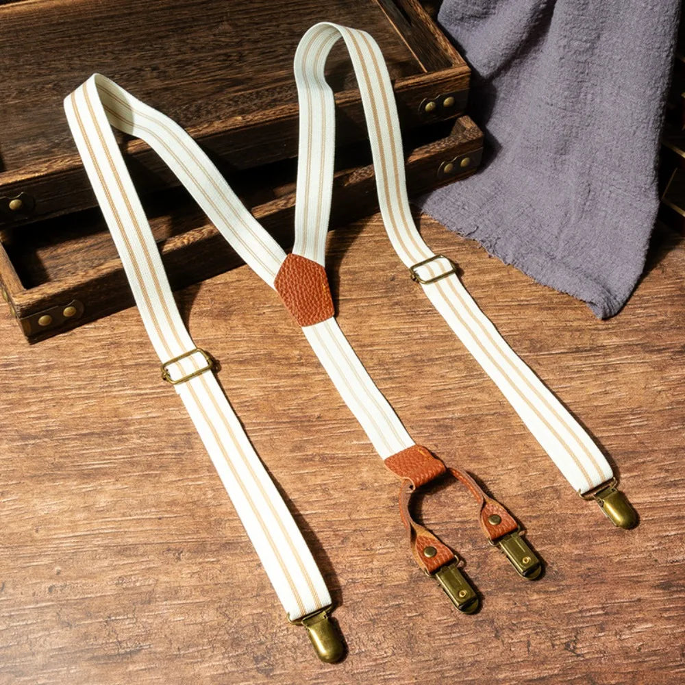 Fashion Retro Suspenders for Men British Style Metal Clip Y-Type Suspenders Anti-slip Suit Accessories Stripe Suspender Clip Men
