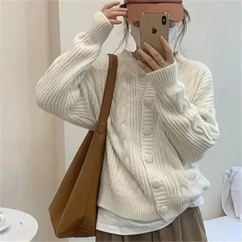 Ladies Sweaters Winter Button Kawaii Knitted Top For Women Yellow Cute Cardigan Designer Y2k Fashion Korea Korean Luxury Jumper