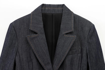 Women Casual Denim Blazer Coat Spring Autumn Female Single Breasted Long Sleeve Lapel Suit Jacket With Pockets New Fashion Outwe