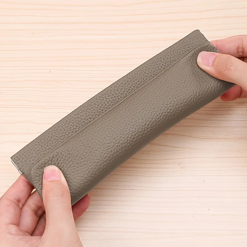 [Leather Wallet] Genuine Leather Long Wallet | Self-Closing with Zipper Closure - Compact Travel Organizer for Cash, Cards