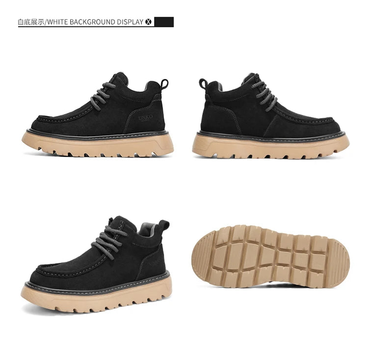 Men's luxury suede leather shoes lace up comfortable ankle boots classic retro leather boots outdoor sports and leisure shoes