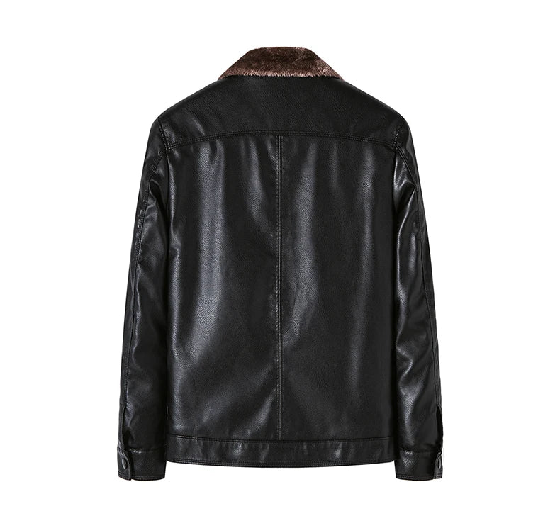 Men's Leather Jacket Winter Fleece Motorcycle Faux Leather Jacket Thick Warm Windbreaker Ropa De Hombre Slim Motorbiker Coat Men