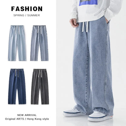 Jeans Men's Spring and Autumn 2025 New Loose High Street Straight Wide-leg Pants Floor-drag Summer Casual Long Pants Men