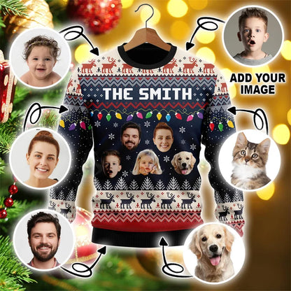 Custom Photo DIY Personalized Characters/Pets Fun Ugly Christmas Sweaters Christmas Gift Tops Couple Party Pullover sweater New