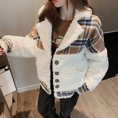 Cold Winter Coat Womens 2025 Coats Fur Jackets Tweed Clothing Heavy Clothes Plaid Outerwear Very Warm Jacket Woman Trend Fleece