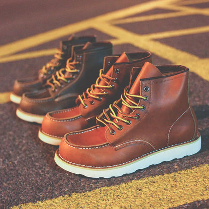 Genuine Leather Men's Boots Vintage Tooling Boots Man Short Boot Rhubarb Boots Men's High Top Men's Shoes Leather