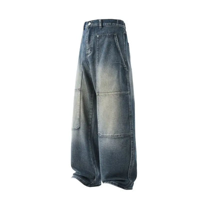 Men's Jeans Spring And Autumn Fashion Straight Tube Loose Washed Casual American Retro Original Color Wide Rivet Logging Pants