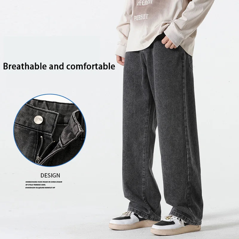 Jeans men's spring and summer 2025 new style trend straight versatile casual pants loose wide-leg mopping trousers