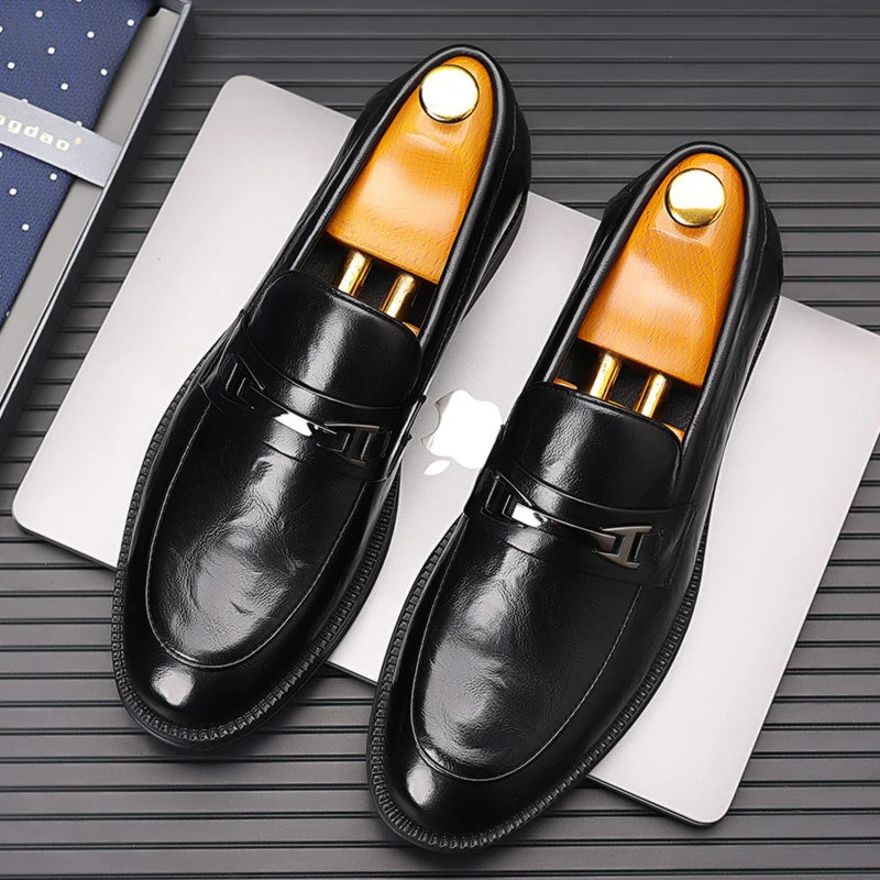 fashionMen's Slip-On Business Loafers High Quality Leather Shoes Gentleman Outdoor Shoes Office Shoes Leisure Ripe-Young