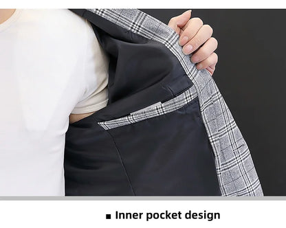 Men's British Style Checkered Suit Casual High-End Spring Autumn Small Plankton Design Handsome Coat