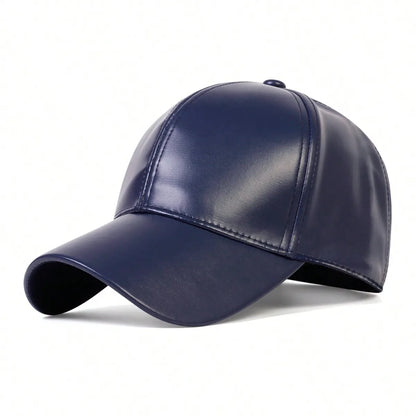 PU leather baseball cap spring and autumn men's solid color leather sun shading duck tongue cap casual hat