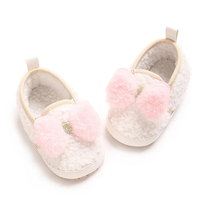Cute Toddler Winter Boots Warm Plush Snow Booties Slip-on Soft Sole Shoes for Baby Girls with Bow Decoration and Anti-Skid