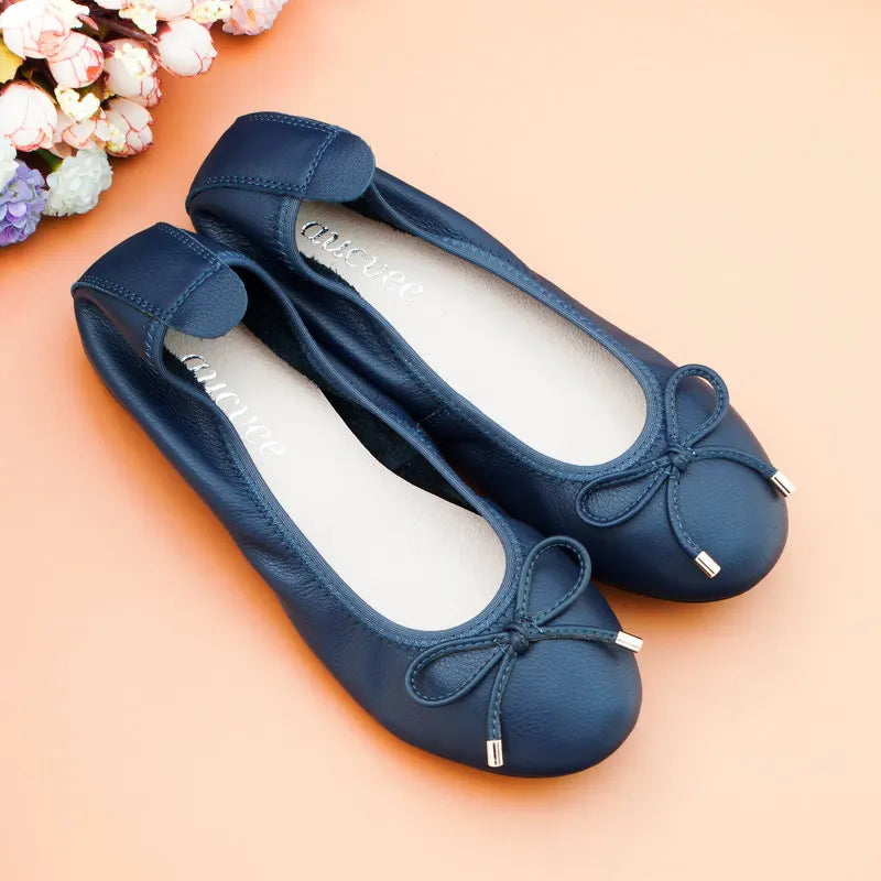 2024 Women Leather Breathable Ladies Comfortable Ballet Flats Driving Shoe Fashion Slip on Shallow Loafers Office Flat Boat Shoe