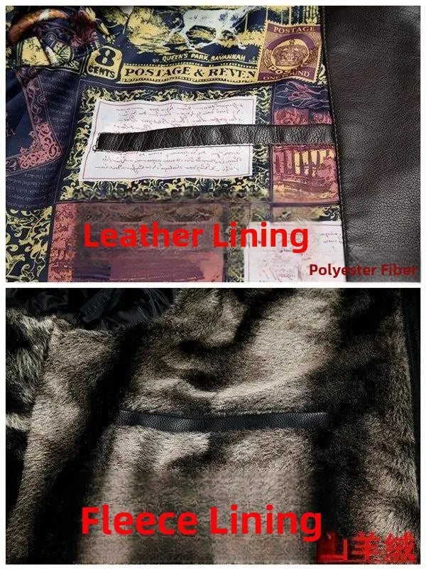 Warmth Thiened Real Leather Jaet Men's Casual Busin Sle eepskin Coat Dad Coat Loose Fit Winter Outerwear