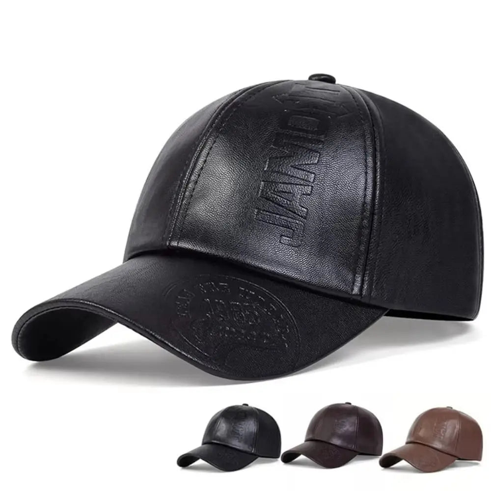 Adjustable Leather Baseball Cap PU Leather Trucker Caps Men Vintage Hat Retro Snapback Sun Protection Hat Climbing Cycling