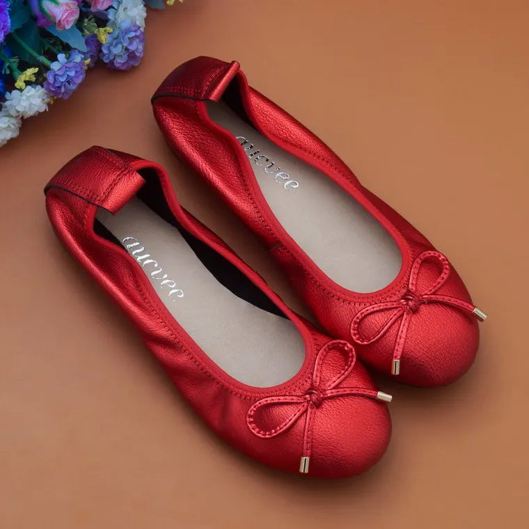 2024 Women Leather Breathable Ladies Comfortable Ballet Flats Driving Shoe Fashion Slip on Shallow Loafers Office Flat Boat Shoe