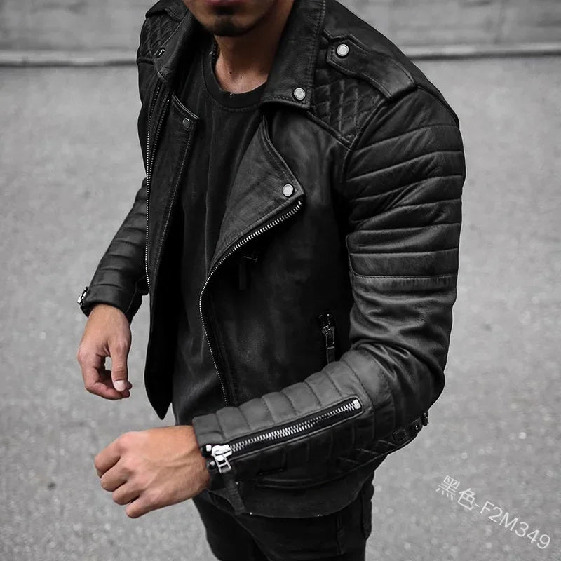 Leather Coat Men Spring Autumn Fashion Slim Lapel Locomotive Men Leather Jacket Solid Color Long Sleeve PU Brown Leather Jacket
