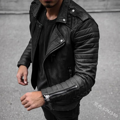 Leather Coat Men Spring Autumn Fashion Slim Lapel Locomotive Men Leather Jacket Solid Color Long Sleeve PU Brown Leather Jacket