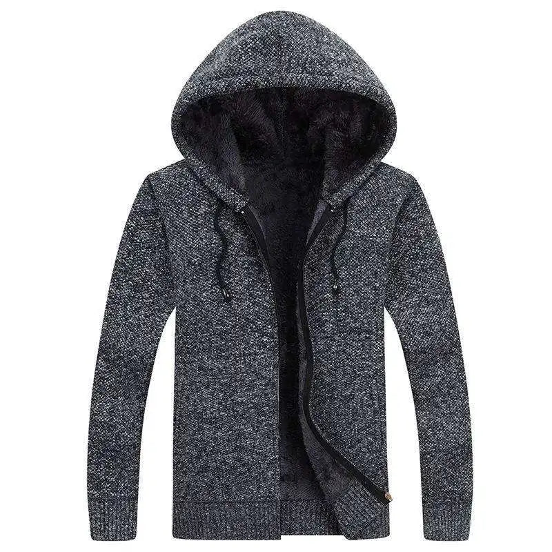 Winter Men Sweatercoat Hooded knit Cardigan Coat Men's Fleece Knitted Sweater Jackets Casual Solid Cardigan Sweater Man Clothes