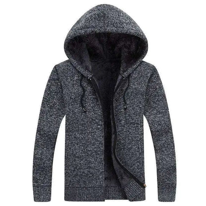 Winter Men Sweatercoat Hooded knit Cardigan Coat Men's Fleece Knitted Sweater Jackets Casual Solid Cardigan Sweater Man Clothes