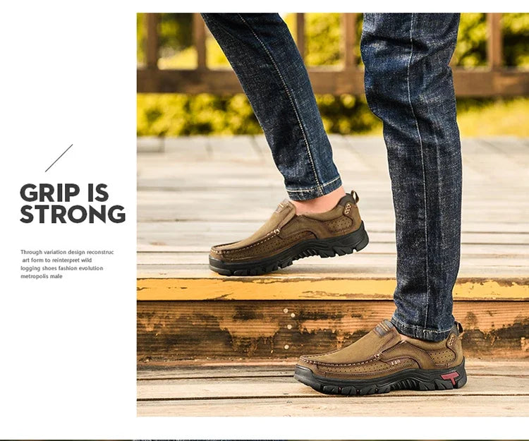 Handmade Leather Men Shoes Casual Outdoor Slip On Loafers Men Leather Shoes Flats Moccasins Walking Shoes Non-Slip Dropshipping