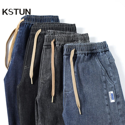 Jeans For Men Loose Fit Joggers Pants Oversize Baggy Pants Harem Wide Leg Elastic Waist Drawstring Male Denim Trousers Tapered