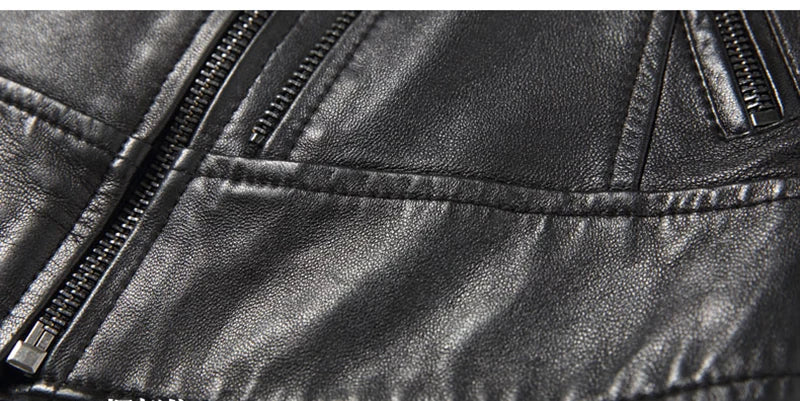 Leather Coat Women Short All-match European Fashion Biker Genuine Sheepskin Black Jackets Zipper Pocket Jaqueta Couro Feminina