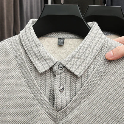 Winter vacation two sweaters men's polo shirt with a collar and long sleeves, thick and warm base shirt