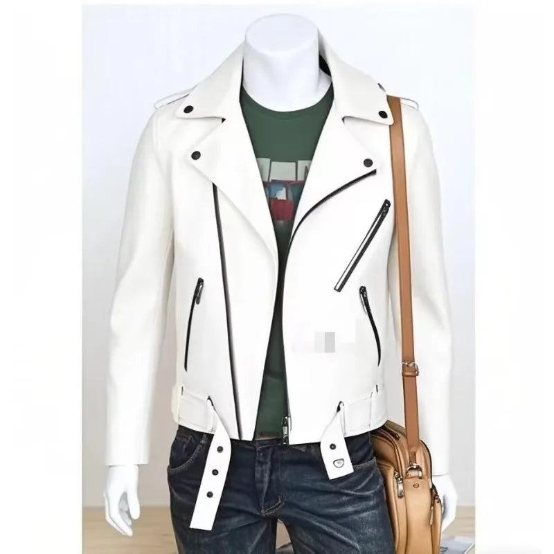 Men's Leather Jacket Fashionable Casual Coat Motorcycle Style Regular Cut Chinese Brand Stock AE New Autumn Winter Collection