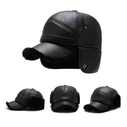 PU Leather Baseball Cap Men Winter Warm Hat Dad Grandpa Thermal Hat Thick Warm Leather Hat Old Man Ear Protection Cap