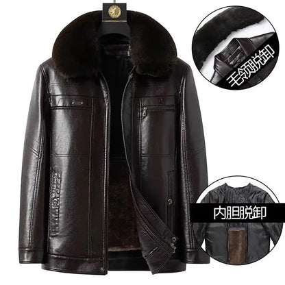 Natural Leather Jacket For Men Fur Thick Loose Plus Velvet Winter Black Leather Coats Male Sheepskin Coat Man With Fur Collar
