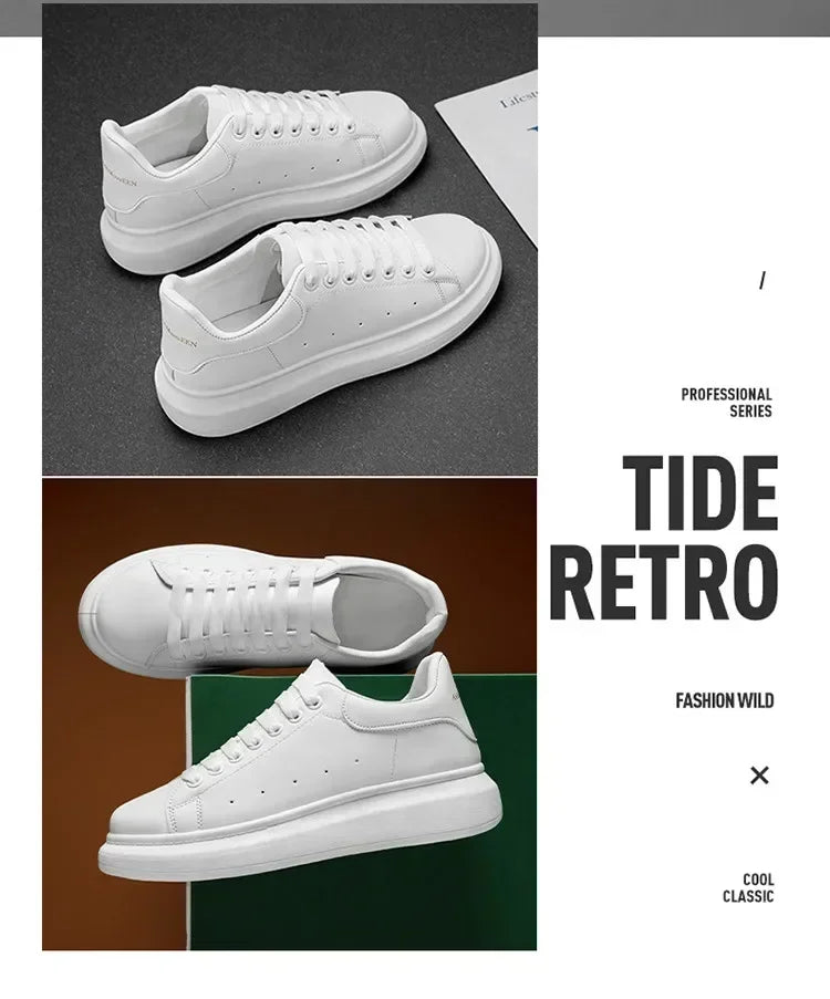White Leather Men Casual Shoes Platform Outdoor Mens Walking Running Sneakers Breathable Board Shoes Women Tennis Sport Shoes