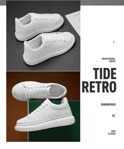 White Leather Men Casual Shoes Platform Outdoor Mens Walking Running Sneakers Breathable Board Shoes Women Tennis Sport Shoes
