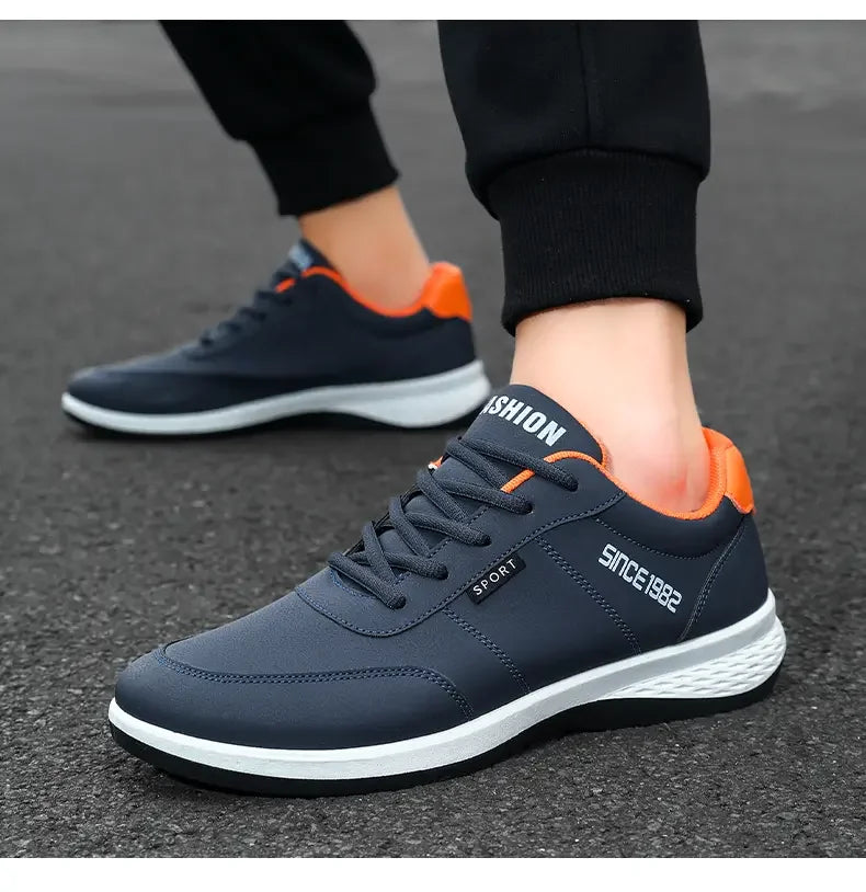 Artificial Leather Men's Casual Shoes Spring Men's Casual Lightweight Sports Shoes Lace Up Flat Shoes Breathable Outdoor Jogging