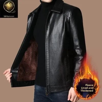 Warmth Thiened Real Leather Jaet Men's Casual Busin Sle eepskin Coat Dad Coat Loose Fit Winter Outerwear