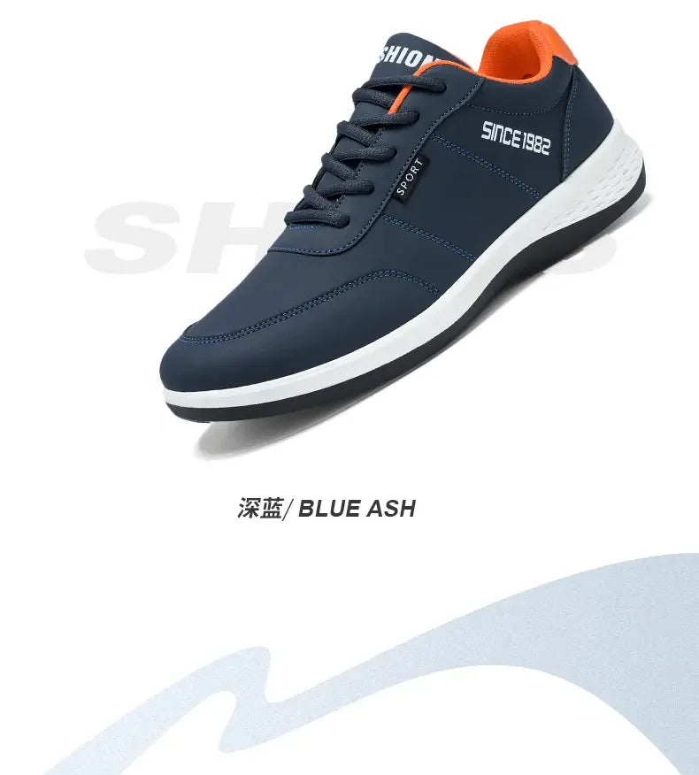 Artificial Leather Men's Casual Shoes Spring Men's Casual Lightweight Sports Shoes Lace Up Flat Shoes Breathable Outdoor Jogging