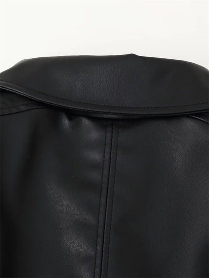 2026 Autumn Winter New Fashion Belt Leather Jacket Coats Women Long Sleeve Windbreaker Black Coat Female Streetwear Leather Coat